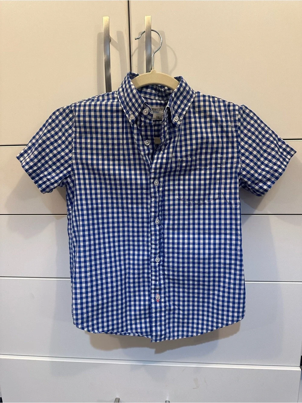J. Crew Blue and White Gingham Short Sleeve Button-Down Shirt